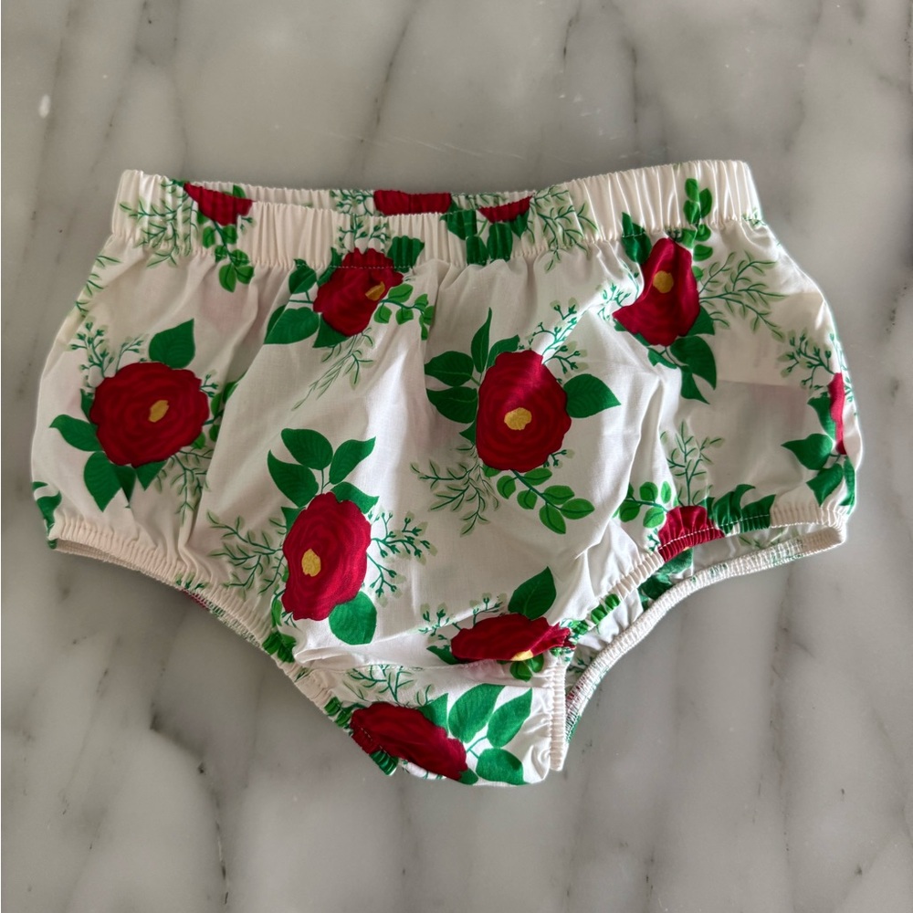 Eleanor Rose Red and Green Diaper Covers with Floral Design